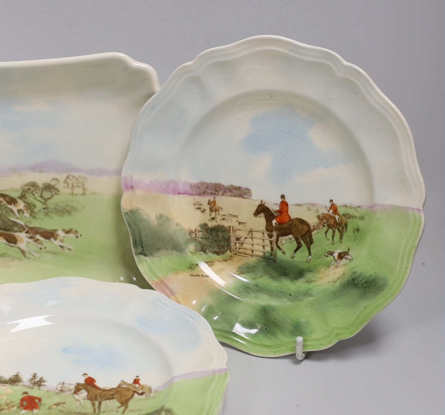 A Royal Doulton series ware hunting sandwich set signed Charles Simpson, D6326